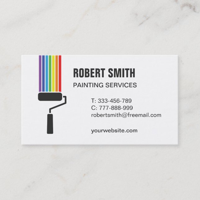 Roller Brush Rainbow Paint Painting Business Card (Front)