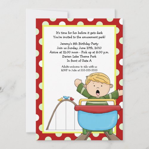 Roller Coaster Amusement Park 5x7 Birthday Invitation