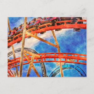 Roller coaster colorful postcard