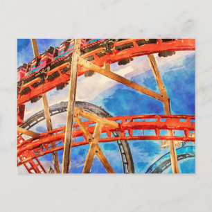Roller coaster colorful postcard