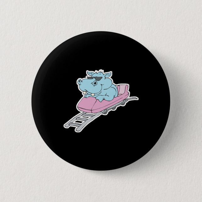 roller coaster hippo pinback button (Front)