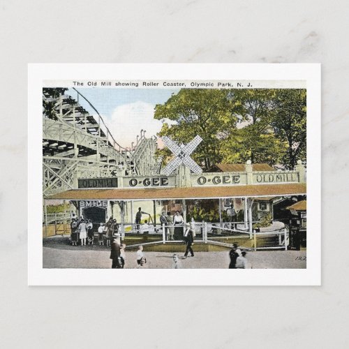 Roller Coaster Olympic Park Irvington NJ Vintage Postcard
