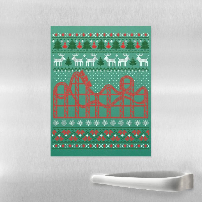 Roller Coaster Scene Ugly Christmas Sweater Magnetic Dry Erase Sheet (In Situ)