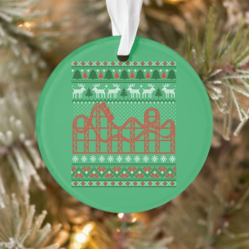 Roller Coaster Scene Ugly Christmas Sweater Ornament
