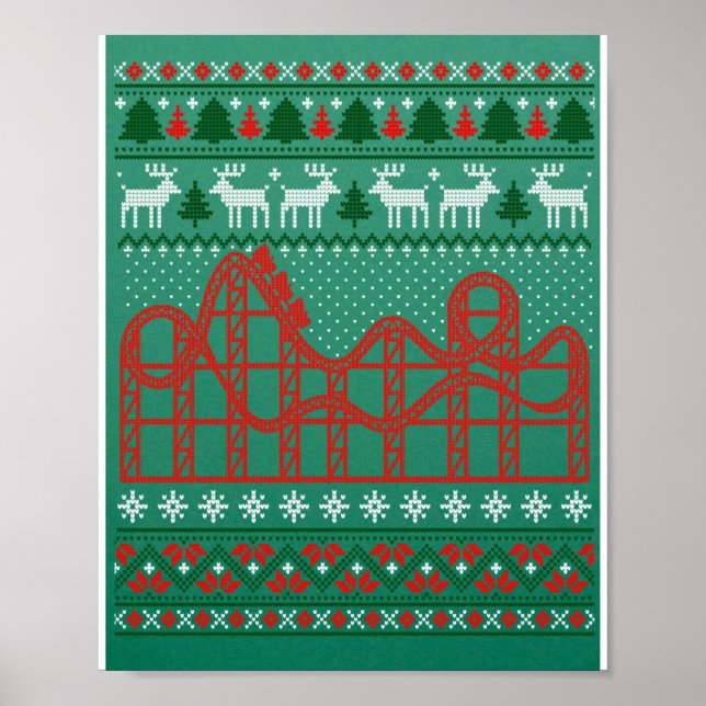 Roller Coaster Scene Ugly Christmas Sweater Poster (Front)