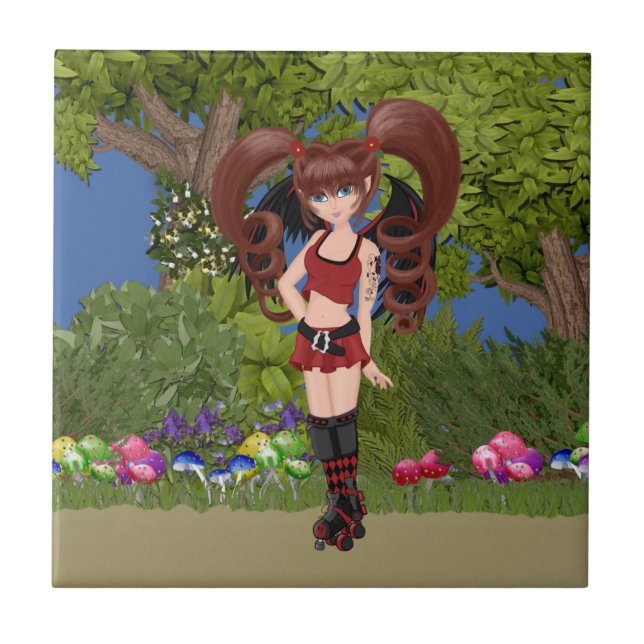 Roller Derby Anime Fairy Skating Ceramic Tile (Front)