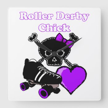 Roller Derby Chick (purple) Square Wall Clock by BlakCircleGirl at Zazzle