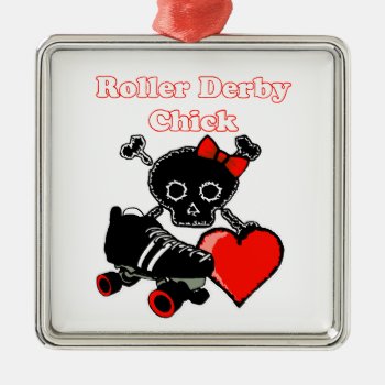 Roller Derby Chick (red) Metal Ornament by BlakCircleGirl at Zazzle