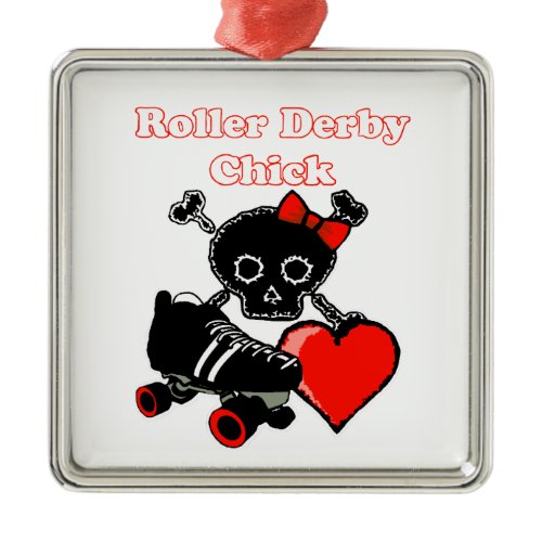 Roller Derby Chick (Red) Metal Ornament