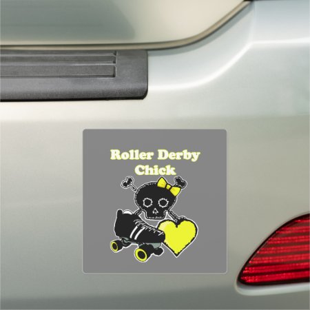 Roller Derby Chick (yellow) Car Magnet