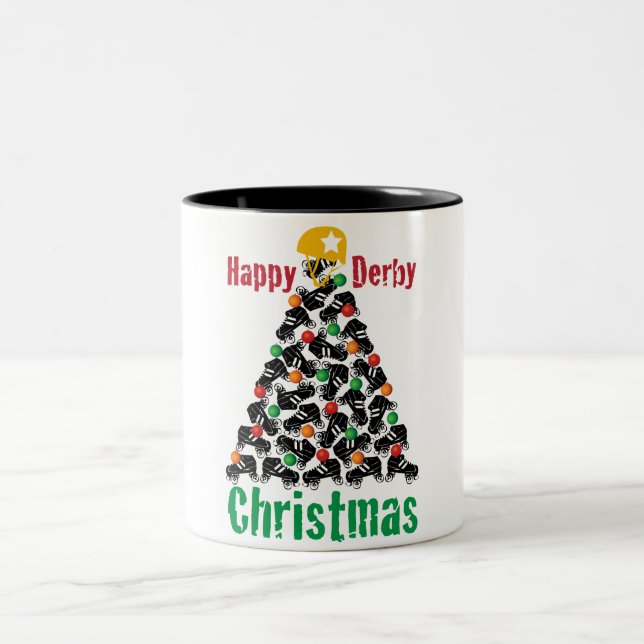Roller Derby Christmas, Roller Skating Two-Tone Coffee Mug (Center)