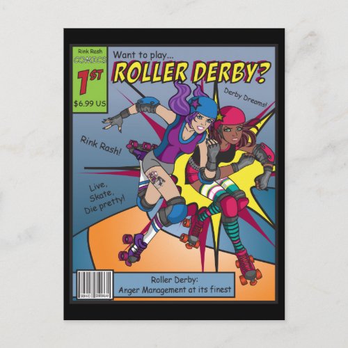 Roller Derby Comic Postcard