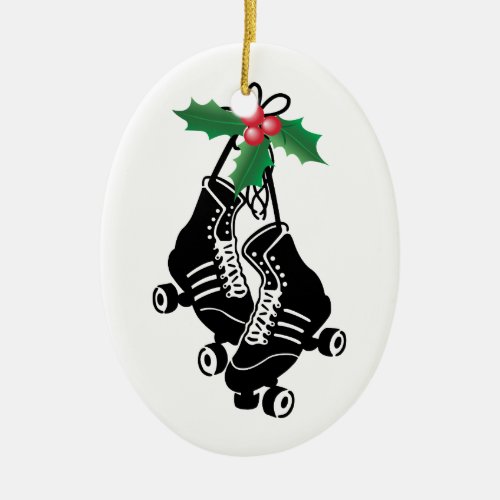 Roller Derby Girl Christmas Skating with Holly Ceramic Ornament