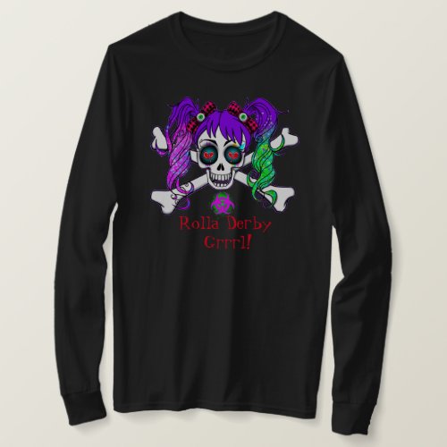 Roller Derby Girl Punk Rock Skull T_shirt