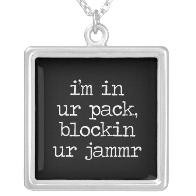 roller derby in ur pack jammer funny geeky black silver plated necklace (Front)