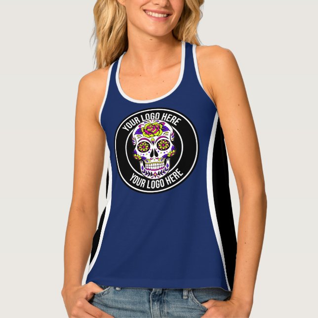 Roller Derby Logo Navy Blue Team Name Uniform Tank Top (Front)