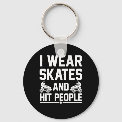 Roller Derby Skater Wear Skates Hit People Keychain