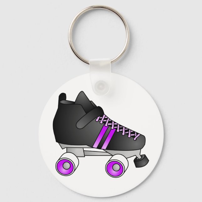 Roller Derby Skates Black and Purple Keychain (Front)