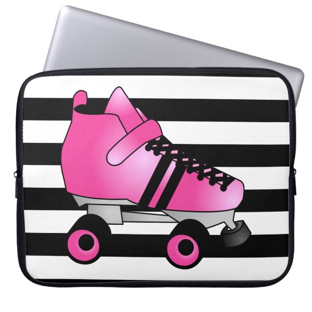 Roller Derby Skates Pink and Black Laptop Sleeve (Front)