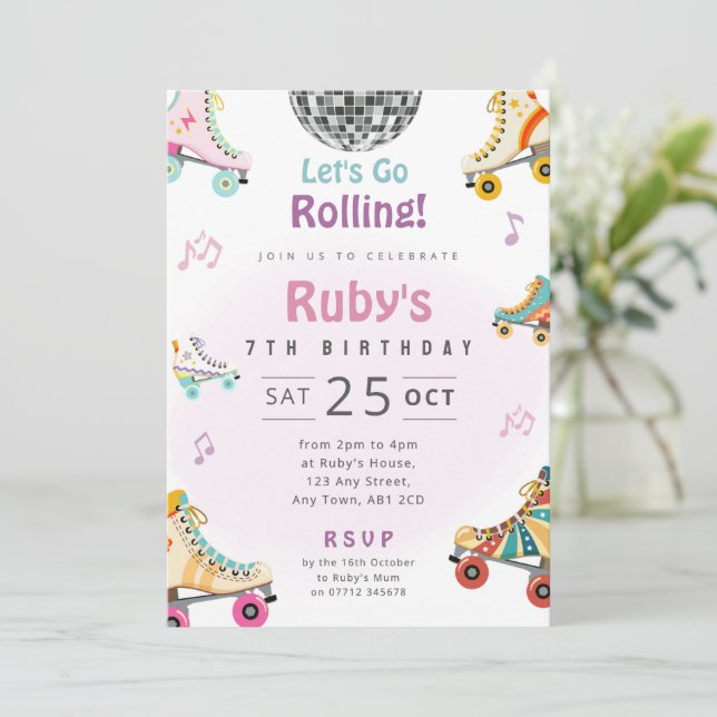 Roller Disco Birthday Party Invite Roller Skate (Standing Front)