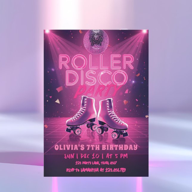 Roller Disco Party Birthday Invitation | Neon Pink (Creator Uploaded)