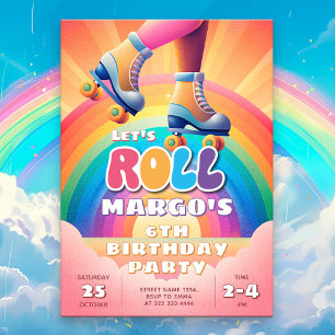 Roller Disco Rainbow Birthday Celebration Invitation