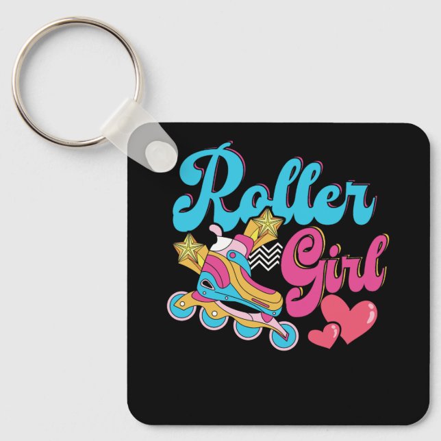 Roller Girl Skate Retro 70s 80s Rolling Skates Ska Keychain (Front)
