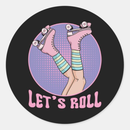 Roller Girl Skater Retro 70s and 80s Skating Girls Classic Round Sticker