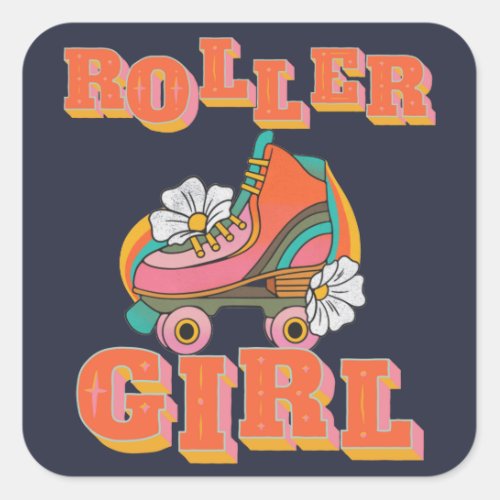roller girl vintage roller skating square sticker