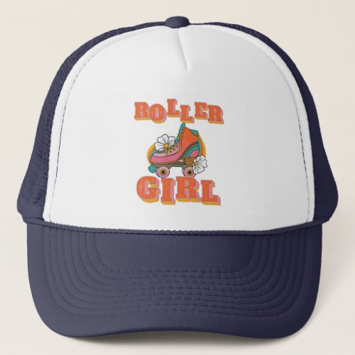 roller girl vintage roller skating  trucker hat