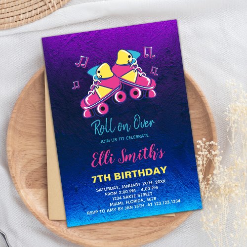 Roller On Over Skating Birthday Invitations