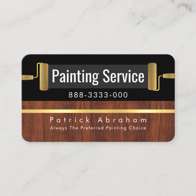 Roller Paint Brush On Stylish Wood Gold Line Business Card (Front)