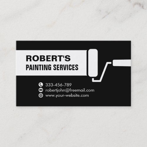 Roller Paint Brush Painting Services Black Business Card