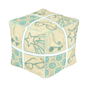 Roller Rink Woodblock Drawing by Chariklia Zarris Pouf
