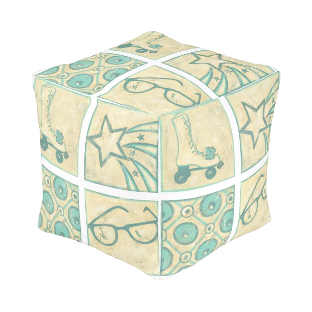 Roller Rink Woodblock Drawing by Chariklia Zarris Pouf (Angled Front)