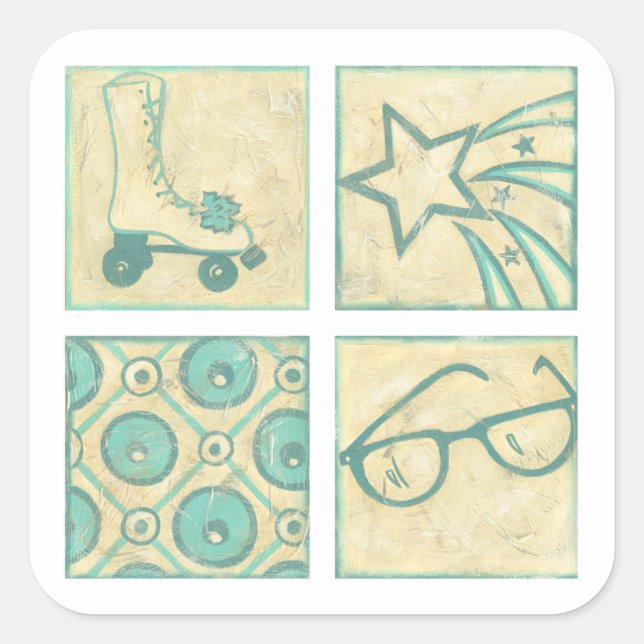 Roller Rink Woodblock Drawing by Chariklia Zarris Square Sticker (Front)