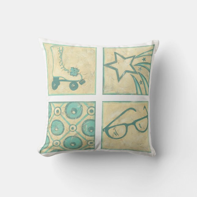 Roller Rink Woodblock Drawing by Chariklia Zarris Throw Pillow (Front)