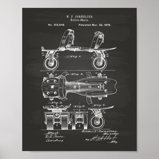 Roller Skate 1879 Patent Art Chalkboard Poster (Front)