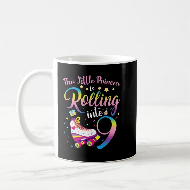 Roller Skate 9th Birthday Shirt 9 Year Old Girl Pa Coffee Mug (Left)