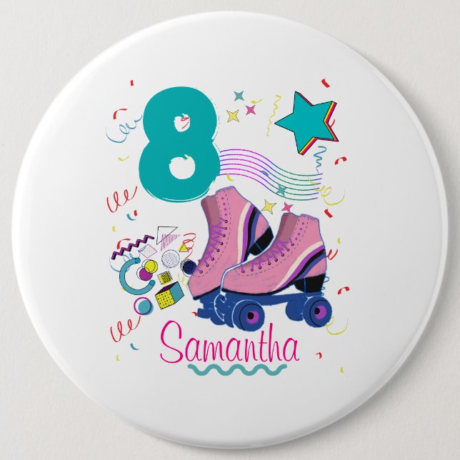 Roller Skate Birthday Girl Retro Skating   Button (Front)