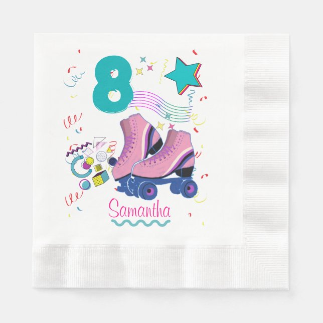 Roller Skate Birthday Girl Retro Skating  Napkins (Front)