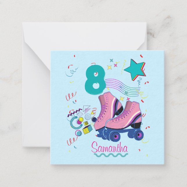 Roller Skate Birthday Girl Retro Skating  Note Card (Front)