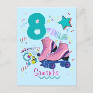 Roller Skate Birthday Girl Retro Skating Postcard
