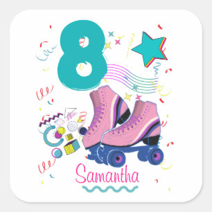 Roller Skate Birthday Girl Retro Skating Square Sticker