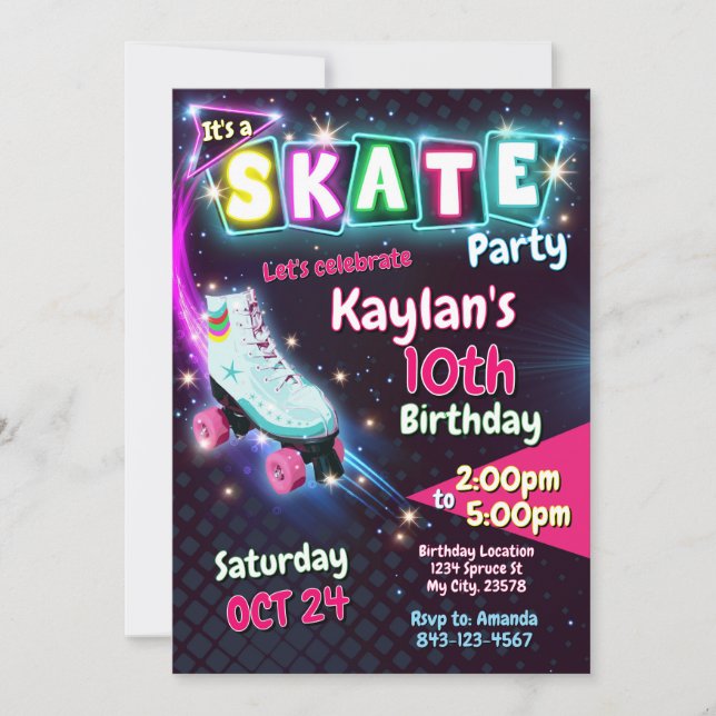 Roller skate birthday invitation Girls (Front)