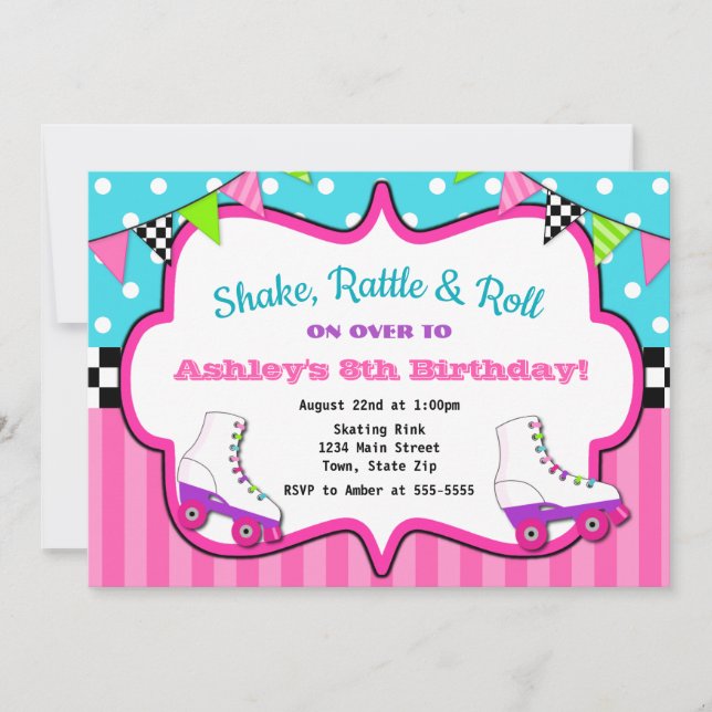 Roller Skate Birthday Invitation Skating Party (Front)