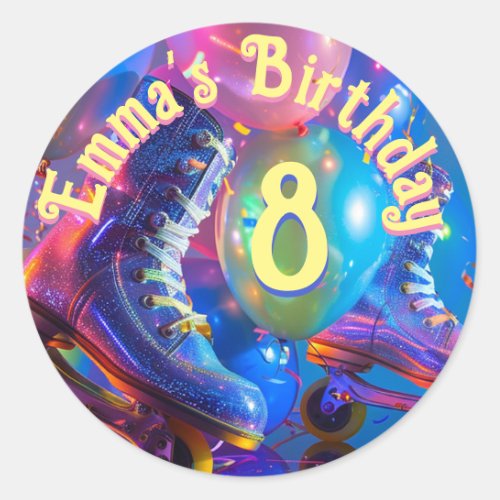 Roller Skate Birthday Party Classic Round Sticker