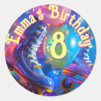 Roller Skate Birthday Party Classic Round Sticker