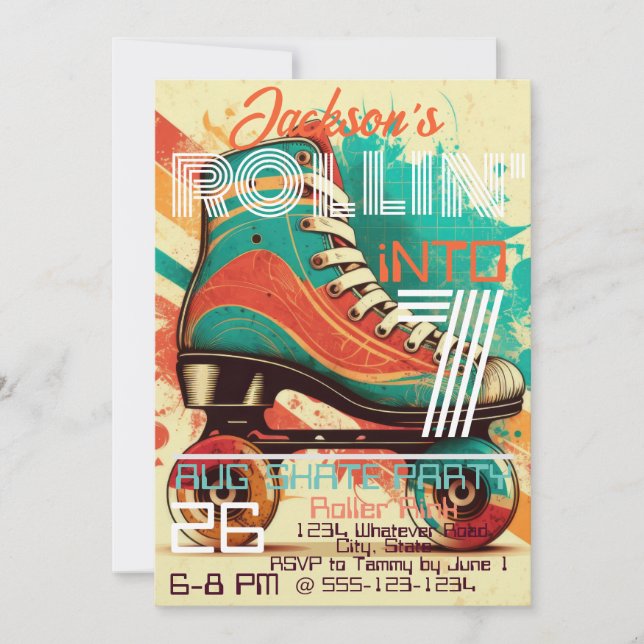 Roller Skate Birthday Party Custom Invitation (Front)