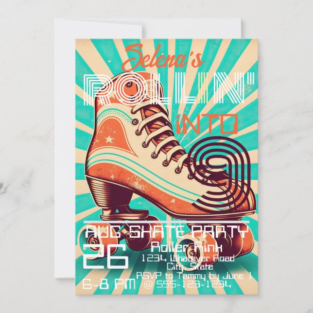 Roller Skate Birthday Party Custom Invitation (Front)